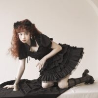 Süßes weinrotes Lolita-Kleiderset Heißes Mädchen kawaii