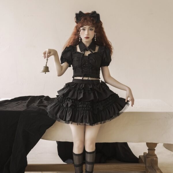 Conjunto de Vestido Lolita Vinho Doce Tinto Garota gostosa kawaii