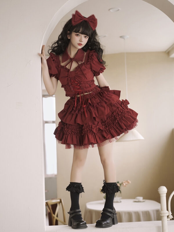 Zestaw sukienek lolita w kolorze słodkiego wina w kolorze czerwonego wina Kawaii gorącej dziewczyny