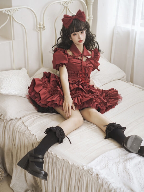 Sweet Wine Red Lolita Dress Set Hot Girl kawaii