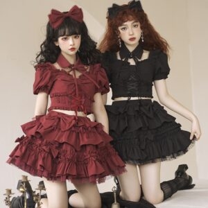 Robe Lolita rouge vin doux, ensemble Hot Girl kawaii