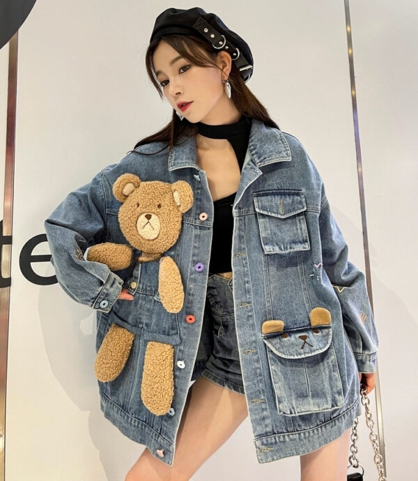 Cute 3D Three-Dimensional Design Bear Denim Jacket 4