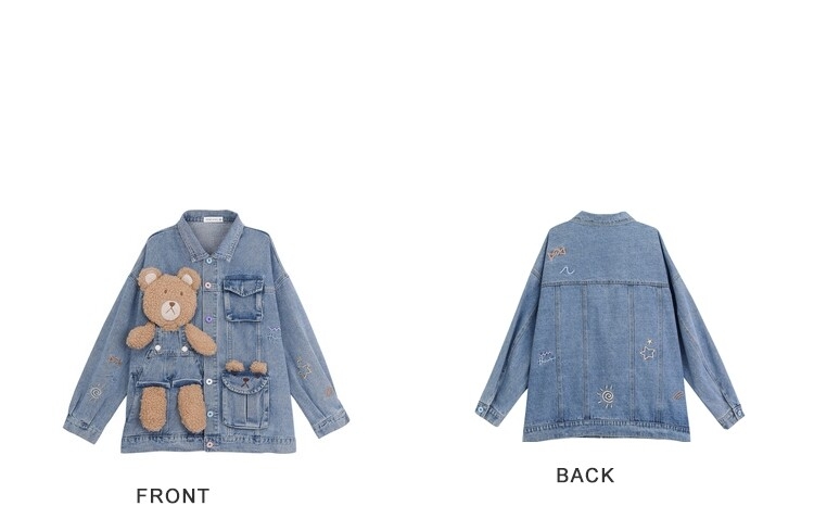 Cute 3D Three-Dimensional Design Bear Denim Jacket