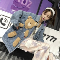 Süße Bären-Jeansjacke mit dreidimensionalem 3D-Design Bär kawaii