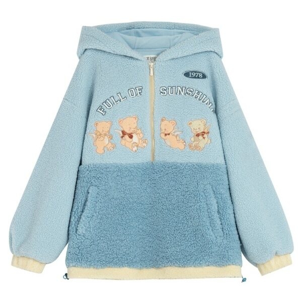 Cute Blue Soft Girl Style Bear Embroidery Hoodie 7