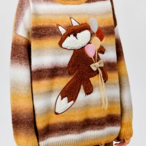 かわいいグラデーションレインボーストライプ漫画キツネ刺繍セーター刺繍がかわいい