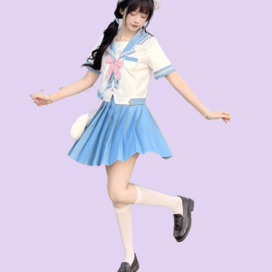 Cute Japanese Light Blue JK Sailor Uniform Skirt Suit autumn kawaii