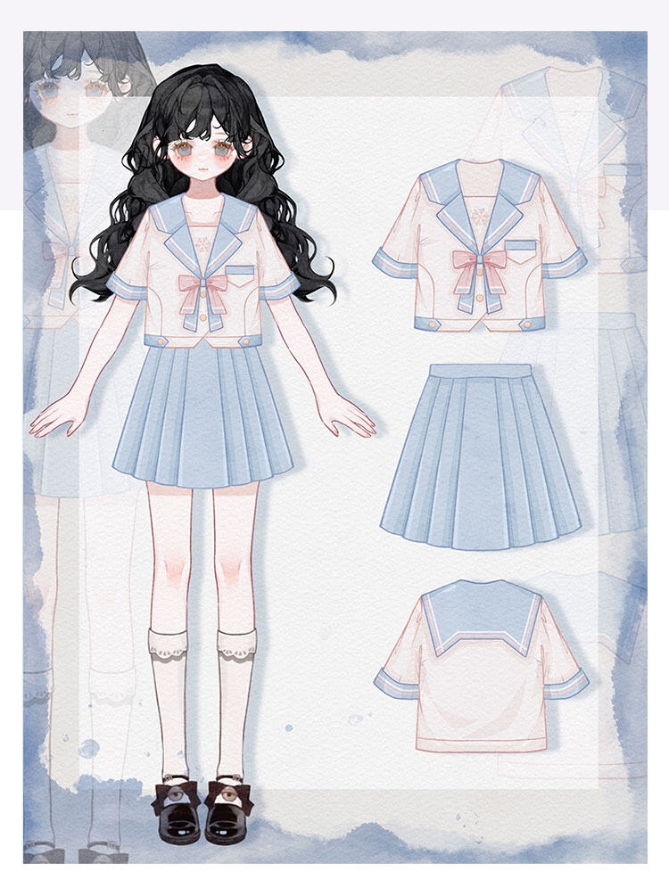 Söt japansk ljusblå JK Sailor Uniform Skirt Suit