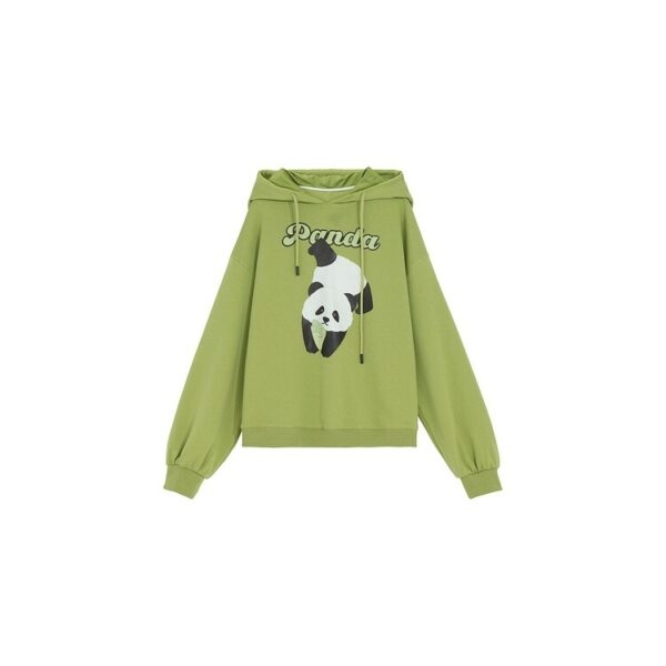 Linda sudadera con capucha con estampado de panda de dibujos animados verde Matcha 5