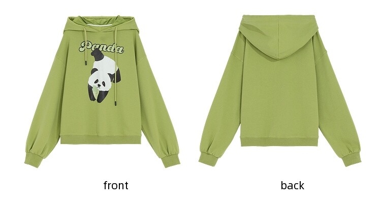 Niedlicher Matcha-grüner Kapuzenpullover mit Cartoon-Panda-Aufdruck