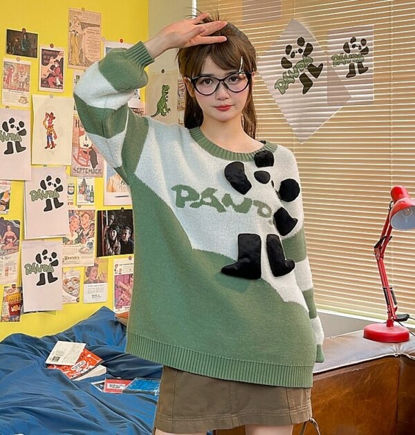 Suéter pulôver fofo com design de panda tridimensional 3