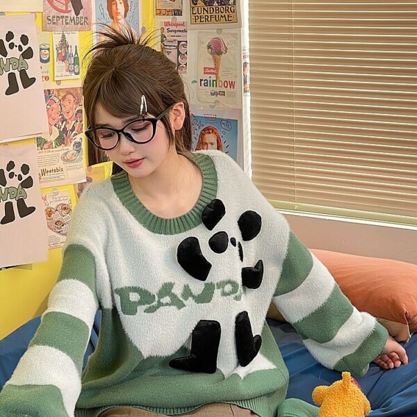 Suéter pulôver fofo com design de panda tridimensional 5