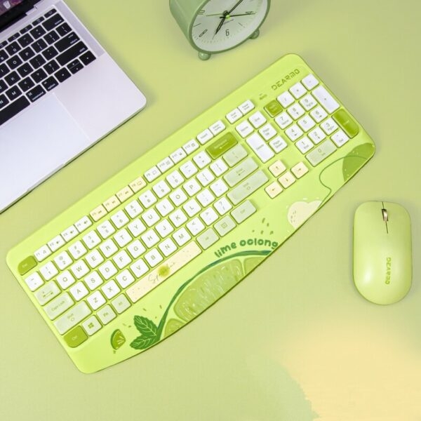 Kawaii Fruit Print Wireless Keyboard and Mouse Set fruit kawaii