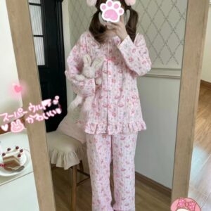 かわいい日本のピンクのマイメロディープリントパジャマセット日本のかわいい