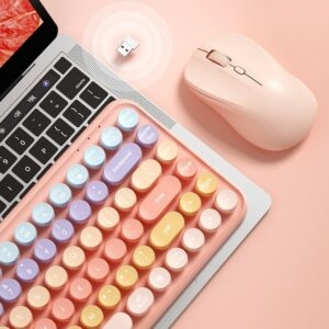 Conjunto de teclado e mouse sem fio estético rosa Kawaii Kawaii estético