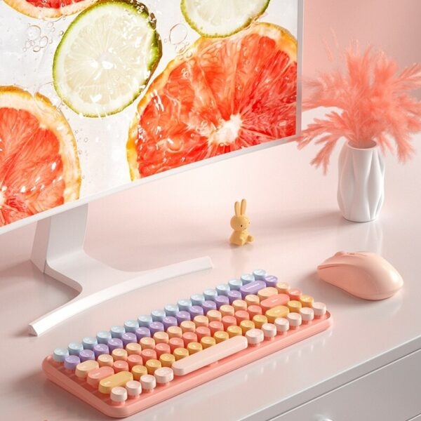 Kawaii roze esthetische draadloze toetsenbord- en muisset Esthetische kawaii