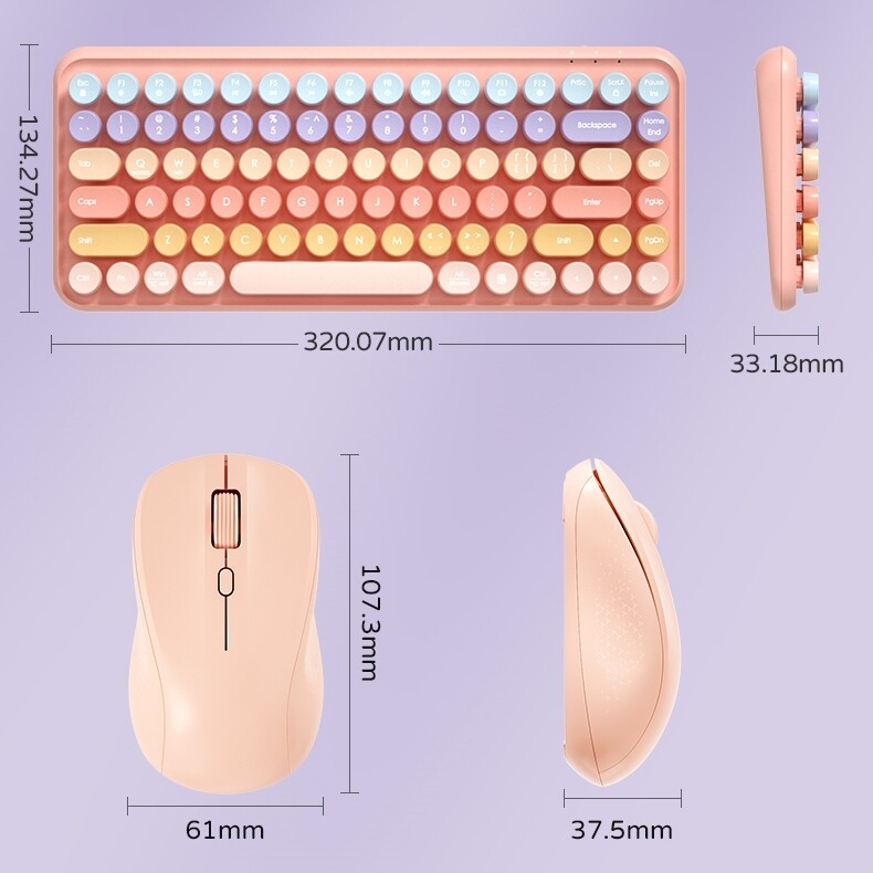 Conjunto de teclado y mouse inalámbricos estéticos rosa Kawaii