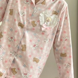 Ensemble de pyjama imprimé ours de dessin animé japonais rose Kawaii ours kawaii