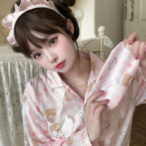 Conjunto de pijama com estampa de urso japonês rosa Kawaii urso kawaii