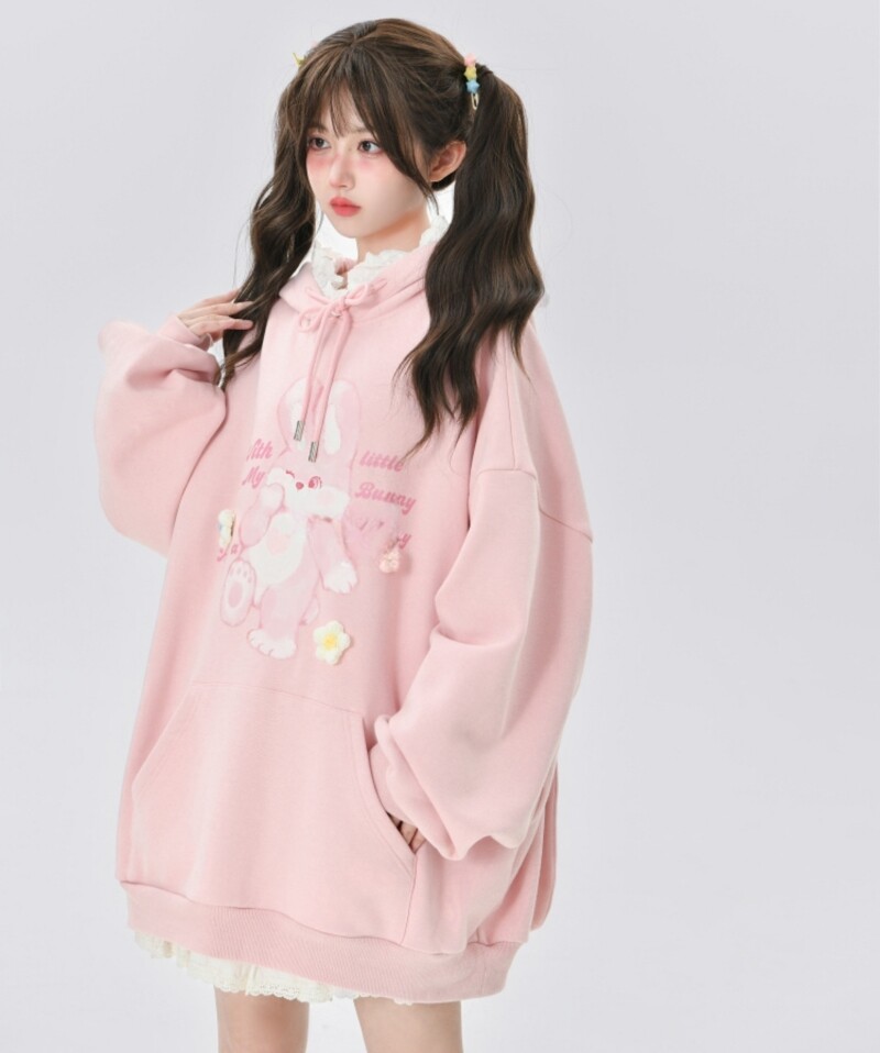 Kawaii Pink Long Bunny Ears Hoodie - Kawaii Fashion Shop | Cute Asian ...