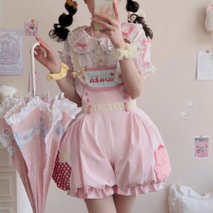 Kawaii Sweet And Cute Pink Lolita Overalls Suit Cute kawaii