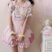 Costume salopette lolita rose doux et mignon Kawaii Kawaii mignon