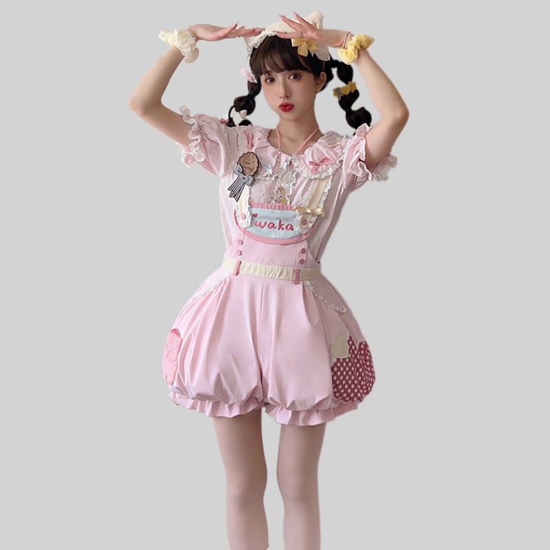 Kawaii Sweet And Cute Pink Lolita Overalls Suit - Kawaii Fashion Shop ...