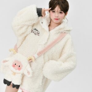 Kawaii witte cartoon kleine schapen ontwerp hoodie jas kawaii
