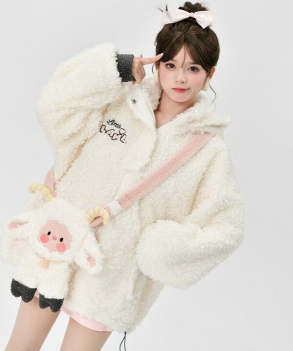 Kawaii White Cartoon Little Sheep Design Hoodie coat kawaii