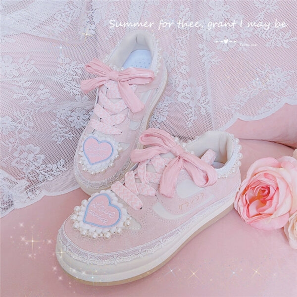 Pink Love Cookie Sneakers Söt kawaii