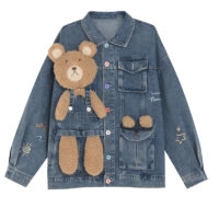 Cute 3D Three-Dimensional Design Bear Denim Jacket bear kawaii