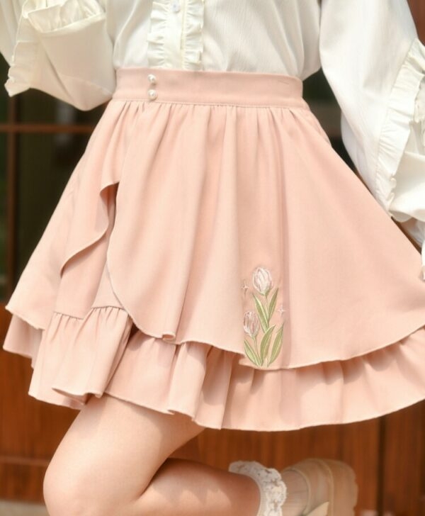Falda de encaje de doble capa rosa dulce femenina 5