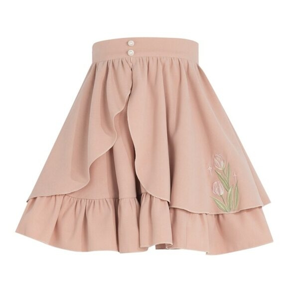 Falda de encaje de doble capa femenina dulce rosa 1