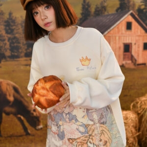 Retro olieverfschilderij bedrukte hoodie met ronde hals Ronde hals kawaii