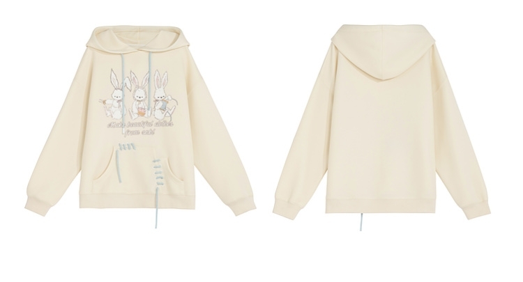 Cute Soft Girl Style Yellow Cartoon Rabbit Print Sweatshirt