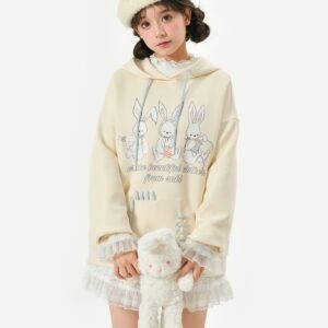 Cute Soft Girl Style Yellow Cartoon Rabbit Print Sweatshirt Long Sleeve kawaii