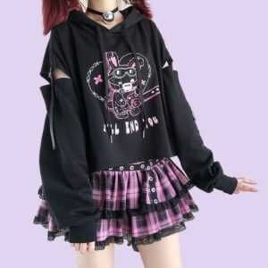 Czarna bluza z kapturem Kawaii Dark Style, jesienna kawaii