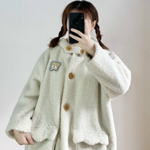 Abrigo de lana de cordero versátil japonés Kawaii otoño kawaii