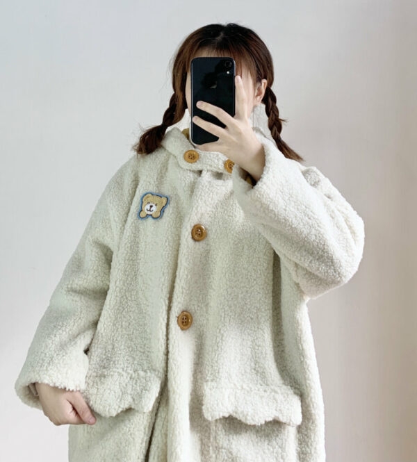 Abrigo de lana de cordero versátil japonés Kawaii otoño kawaii