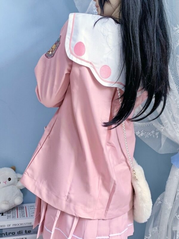 Kawaii różowy niedźwiedź haftowany mundur JK Śliczne kawaii