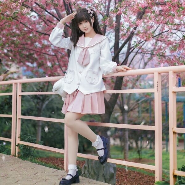 Kawaii różowy królik kreskówkowy haftowany jednolity spódnica JK Jk kawaii