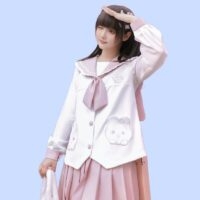 Kawaii rosa Cartoon-Kaninchen bestickter JK-Uniform-Rockanzug Jk kawaii
