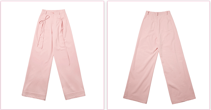 Calça reta kawaii doce rosa de cintura alta