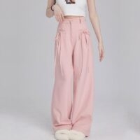 Pantalones rectos de cintura alta Kawaii Sweet Pink kawaii de cintura alta