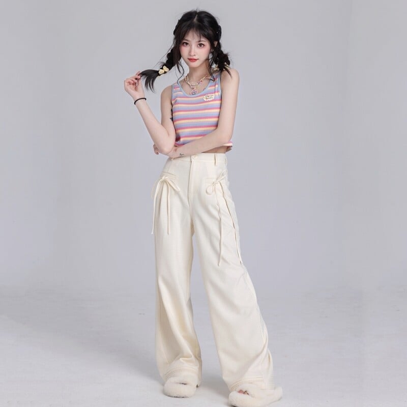 Kawaii Sweet Pink High-Waisted Straight Pants - Kawaii Fashion Shop | Cute  Asian Japanese Harajuku Cute Kawaii Fashion Clothing
