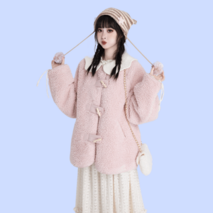 Kawaii Sweet Pink Плюшевое пальто осень каваи