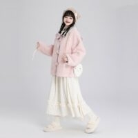 Милое розовое плюшевое пальто Kawaii осень каваи