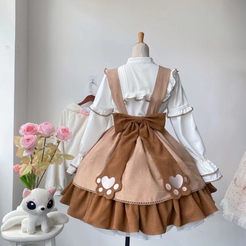 Terno de saia Lolita bordada com urso estilo doce Kawaii - Loja de