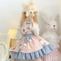 Traje de falda lolita bordada con oso de estilo dulce kawaii oso kawaii