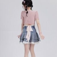 Kawaii Sweet Style Denim Kort kjol A-line kjol kawaii